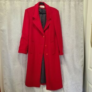 Vintage Ashley Scott Petite 100% Pure Wool Trench Coat Classic Red Lux Bust 21”